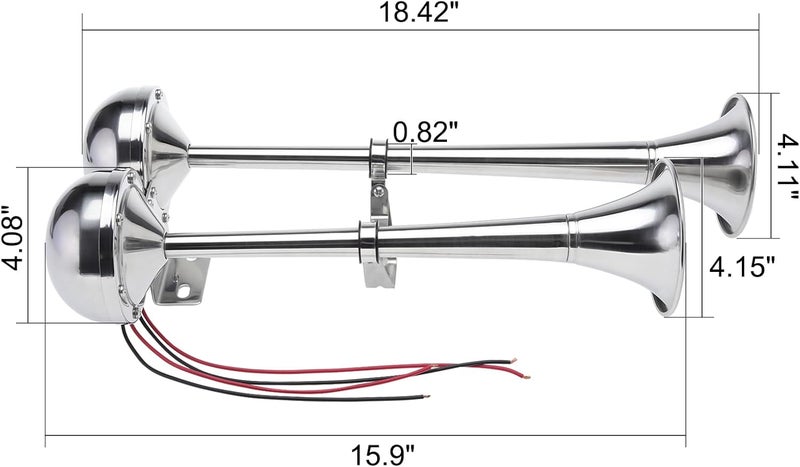 NovelBee 12v Stainless Steel Dual Trumpet Horn,125db Marine Boat Electric Horn for Ship Truck RV Trailer (Low and High Tone) - Image 2